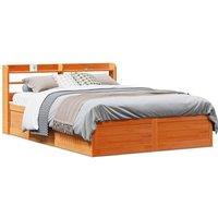 Berkfield Home Bed Frame with Headboard Wax Brown 135x190 cm Double Solid Wood Pine