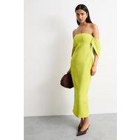 Warehouse Women's Stretch Crepe Bardot Column Midi Dress in Chartreuse | Size: 18