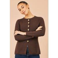 Yumi Women's Brown Knitted Viscose Blend Peplum Fitted Cardigan | Size: Large