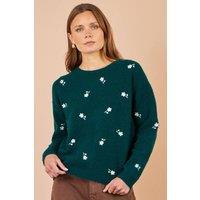 Yumi Women's Daisy Embroidered Relaxed Jumper in Green | Size: Medium