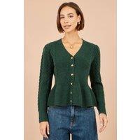 Yumi Women's Cable Knit Peplum Cardigan in Green | Size: Medium