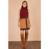 Yumi Women's Faux Suede Border Skirt in Brown | Size: 14