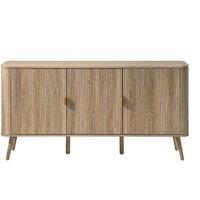 CALICOSY 3-Door Rounded Sideboard With Oak-Effect Slatted Fronts, 150 Cm Wide in Light Brown