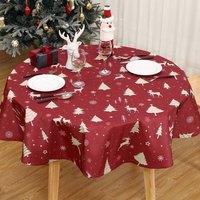 London Boutique 60 Round Waterproof Christmas Tablecloth Washable Deer Table Cover in Red