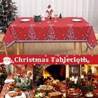 London Boutique Waterproof & Washable Christmas Tablecloth 5479Red Table Cover in Red