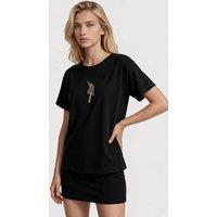 MSN Collection Women's Cotton T-Shirt in Black | Size: Medium
