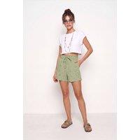 Happiness Istanbul Women's High Waist Drawstring Mini Shorts with Binding Detail in Green | Size: Medium