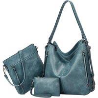Kitise Women's Multifunctional 3-Piece Set Tote/Backpack Shoulder Handbag With Purse Bag in Blue