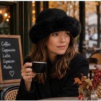 SNUGRUGS Women's Genuine Full Sheepskin Panel Dome Hat with Sheepkin Brim in Black | Size: Large