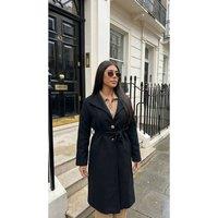 IKRUSH Women's Marelle Belted Longline Coat With Button Detail in Black