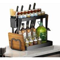 FORGEVIO Black 2 Tier Spice Racks Organiser with Chopping Board | Size: 0.6m2