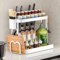 FORGEVIO White 2 Tier Spice Racks Organiser with Chopping Board | Size: 0.6m2