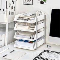 FORGEVIO 4 Tiers Plastic Stacking Filing Letter Tray Office in White | Size: 500mm