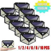 FLAVORA 4pc LED Solar Power Fence Lights PIR Motion Sensor in Black