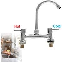 PAWNORA Kitchen Sink Mixer Taps 360 Swivel Spout Dual Lever Tap Chrome Faucet in Silver | Size: 1000mm 15000mm