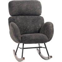 HOMCOM Rocking Chair with Adjustable Headrest Velvet Upholstery Dark Grey