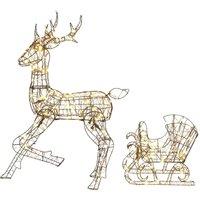 OUTSUNNY Lighted Reindeer & Sleigh Set, Outdoor Christmas Decoration in Brown | Size: 120 cm