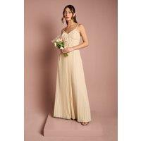 Oasis Women's Strappy Pleated Bridesmaid Dress With Ruffle Detail in Ivory | Size: 14
