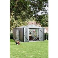 Living and Home 1012 ft Outdoor Metal Storage Shed with Lockable Door in Grey