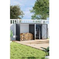 H&O Direct Steel Outdoor Tool Storage Shed with Log Stacking Rack in Black
