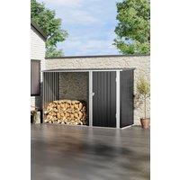 Garden Sanctuary Galvanized Steel Outdoor Garden Storage Shed with Log Stacking Rack in Black