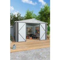 H&O Direct Outdoor Garden Metal Storage Shed with Lockable Door in Grey