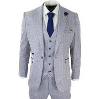 Infinity Leather Men's 3 Piece Tweed Suit Check Peaky Blinders 1920 Gatsby Wedding Suit in Blue | Size: 48R