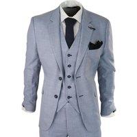 Infinity Leather Men's 3 Piece Linen Suit Summer Tailored Fit Wedding Prom Classic Suit in Blue | Size: 44R