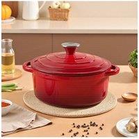 Living and Home 2L Enameled Cast Iron Dutch Oven Pot with Lid in Red