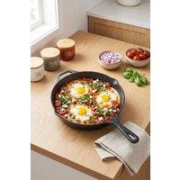 Living and Home 30 cm Cast Iron Frying Pan with HandlesWok with Pouring spouts cooktops, ovens in Black