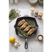 Living and Home Versatile Non-Stick Cast Iron Frying Pan, Induction, Oven, Long Handle, Pouring Spouts, Large Surface in Black