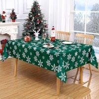 London Boutique Christmas Tablecloth Snowflake Design Washable Polyester Table Cover in Green