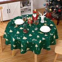London Boutique 60 Round Waterproof Christmas Tablecloth Washable Deer Table Cover in Green