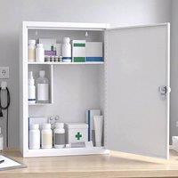 Levede Medicine Storage Box, Lockable 3-Tier Wall Cabinet, Alloy Steel, White