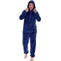 Keanu Men's Fleece Hooded Pyjama Set in Navy | Size: XL