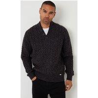 threadbare Men's Funnel Neck Cable Knit Jumper in Black | Size: Small