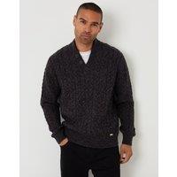 threadbare Men's Funnel Neck Cable Knit Jumper in Black | Size: Medium