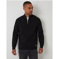 threadbare Men's Rib Panel Quarter Zip Knitted Jumper in Black | Size: XL
