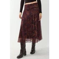 Hiccup Women's Patterned Midi Wrap Skirt with Ruffle Detail in Chocolate | Size: Small
