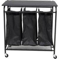Garden Sanctuary Triple Bag Rolling Laundry Sorter with Lift-up Ironing Board in Black