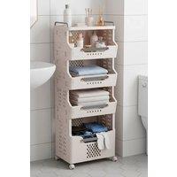 Garden Sanctuary 4-Tier Foldable Rolling Laundry Sorter Basket Storage Rack in Cream