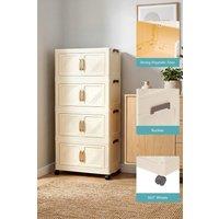 Garden Sanctuary Foldable 4-Tier Rolling Plastic Storage Cabinet with Magnetic Doors in Cream