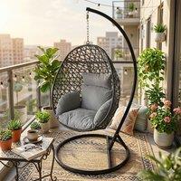 Alivio Rattan Hanging Egg Chair with Cushions, 150kg Capacity (Grey) in Grey