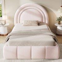 Merax 3ft Single Velvet Ottoman Bed with Storage & Padded Headboard in Pink