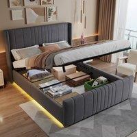 BTM 4FT6 Double Ottoman Bed LED Storage Velvet Grey