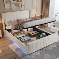 BTM 4FT6 Double Ottoman Bed LED Storage Velvet Beige