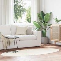 Berkfield Home Rugs Cream Polyester 120 x 170 cm Durable Area Rugs Round | Size: Medium
