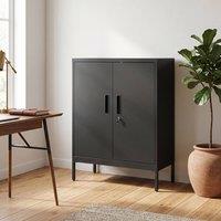 ERGOVEXA Lockable Metal Storage Cabinet & Adjustable Shelves, Black