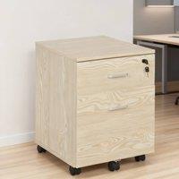 ERGOVEXA 2-Drawer Locking Office Filing Cabinet with 5 Wheels Rolling, Oak in Natural White