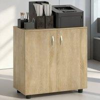 ERGOVEXA Two-Tier Locking Office Storage Cabinet, Oak in Brown